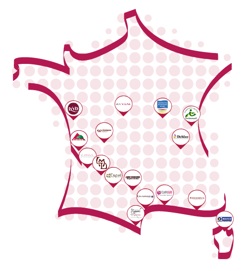 Carte et emplacements géographique des adhérents au groupement Viniforce